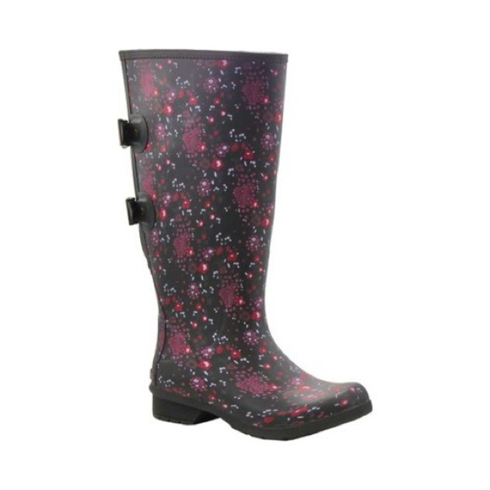 Chooka Women's Black and Red Floral Rain Boots
